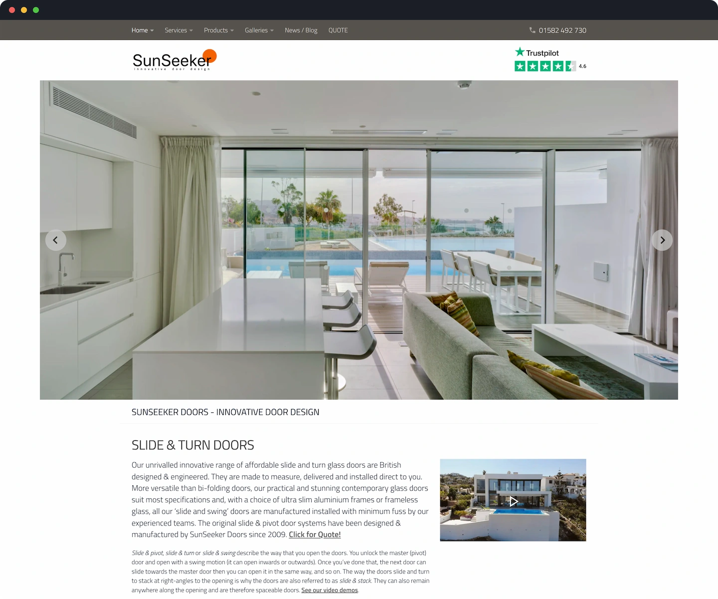 Screenshot of the SunSeeker Doors website