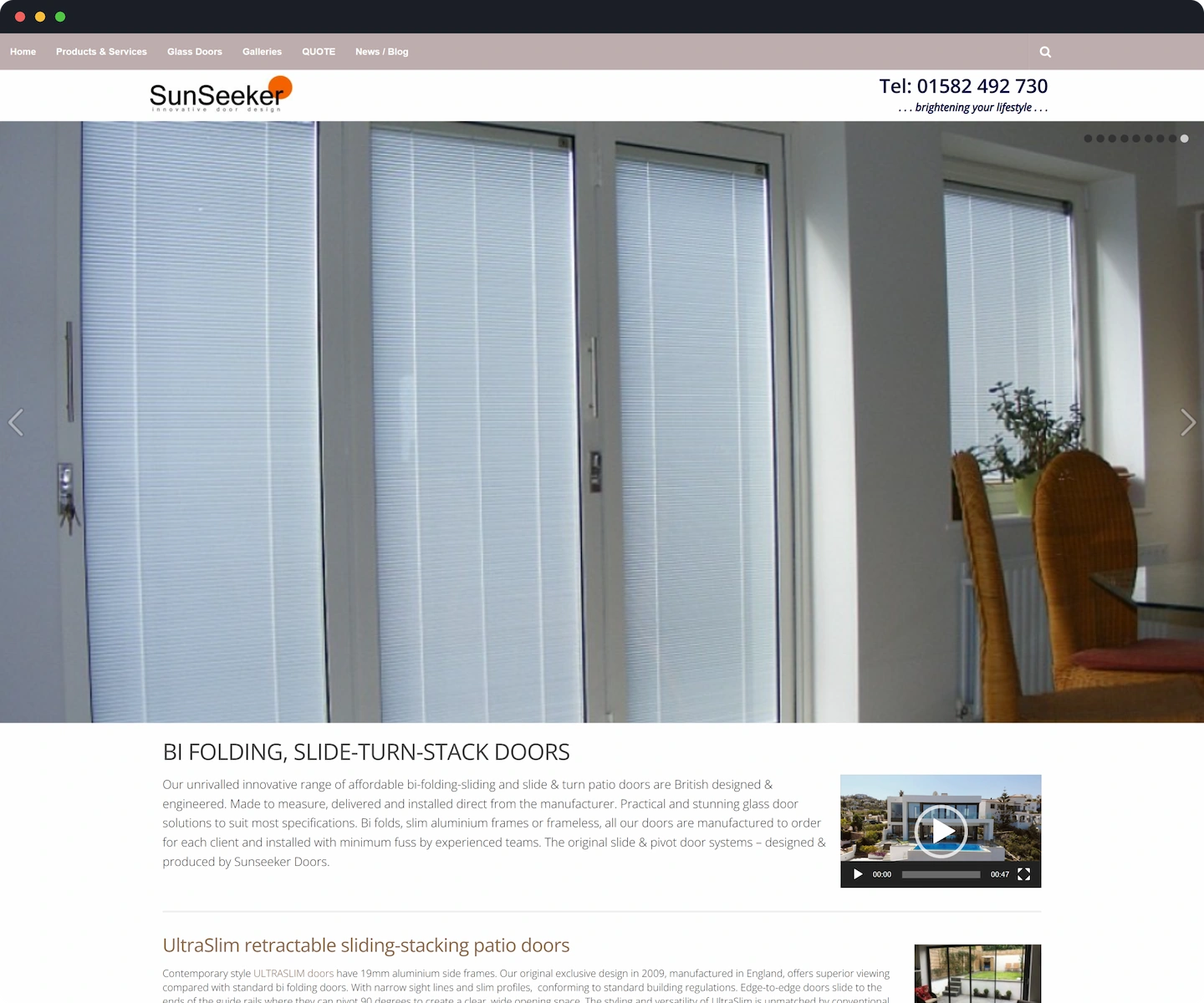 Screenshot of the home page of the old SunSeeker Doors website