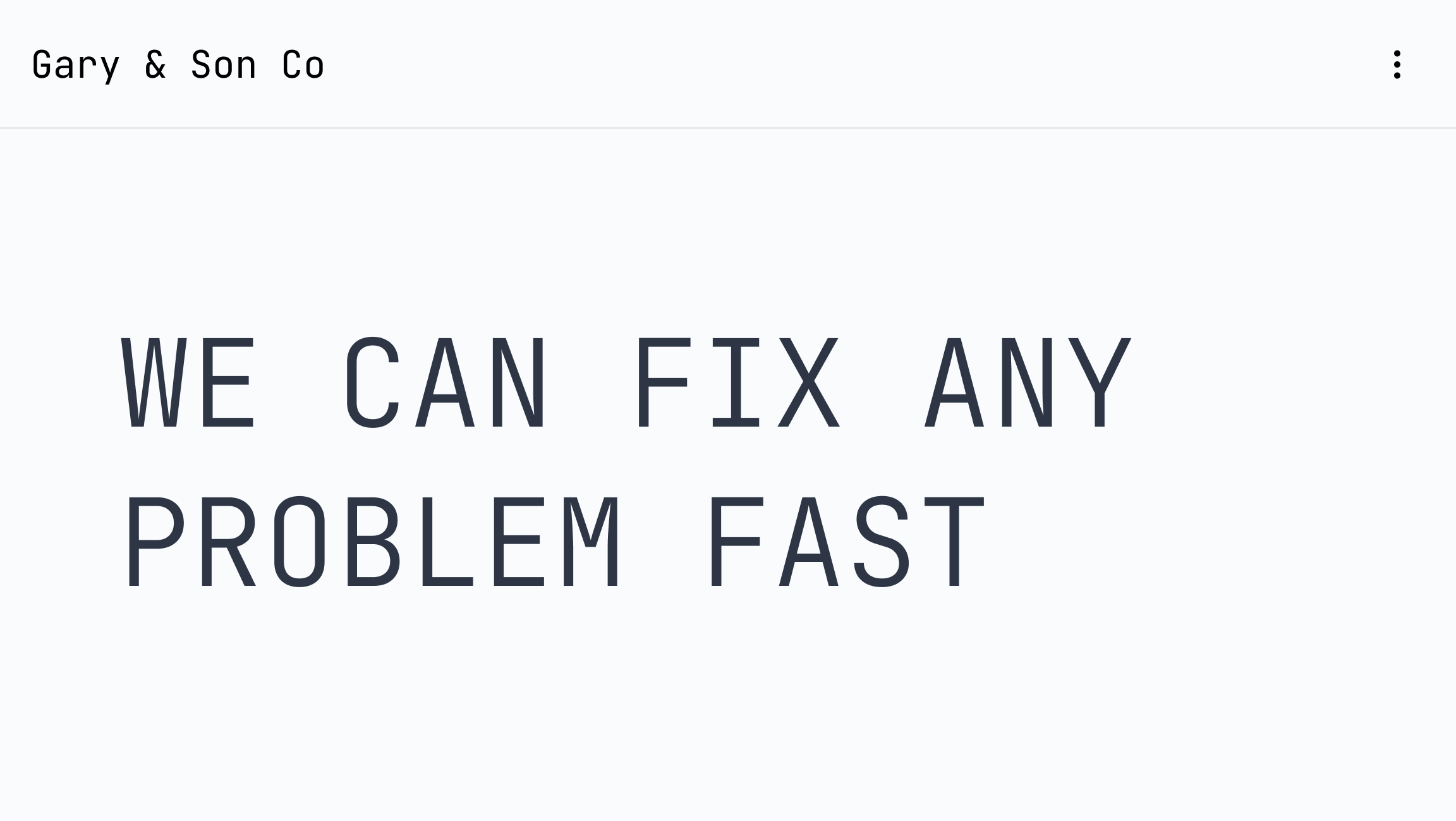 An example of a website which says "WE CAN FIX ANY PROBLEM FAST" but doesn't explain what the business actually does