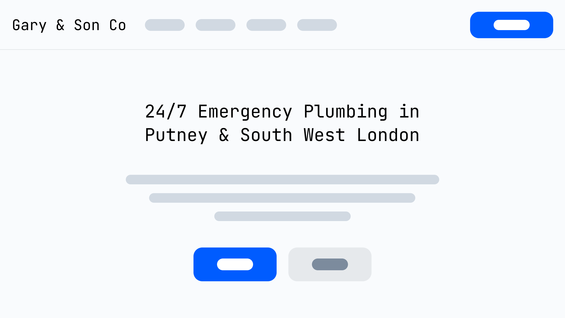 A mockup of a plumbing website with a descriptive title "24/7 Emergency Plumbing in Putney & South West London"
