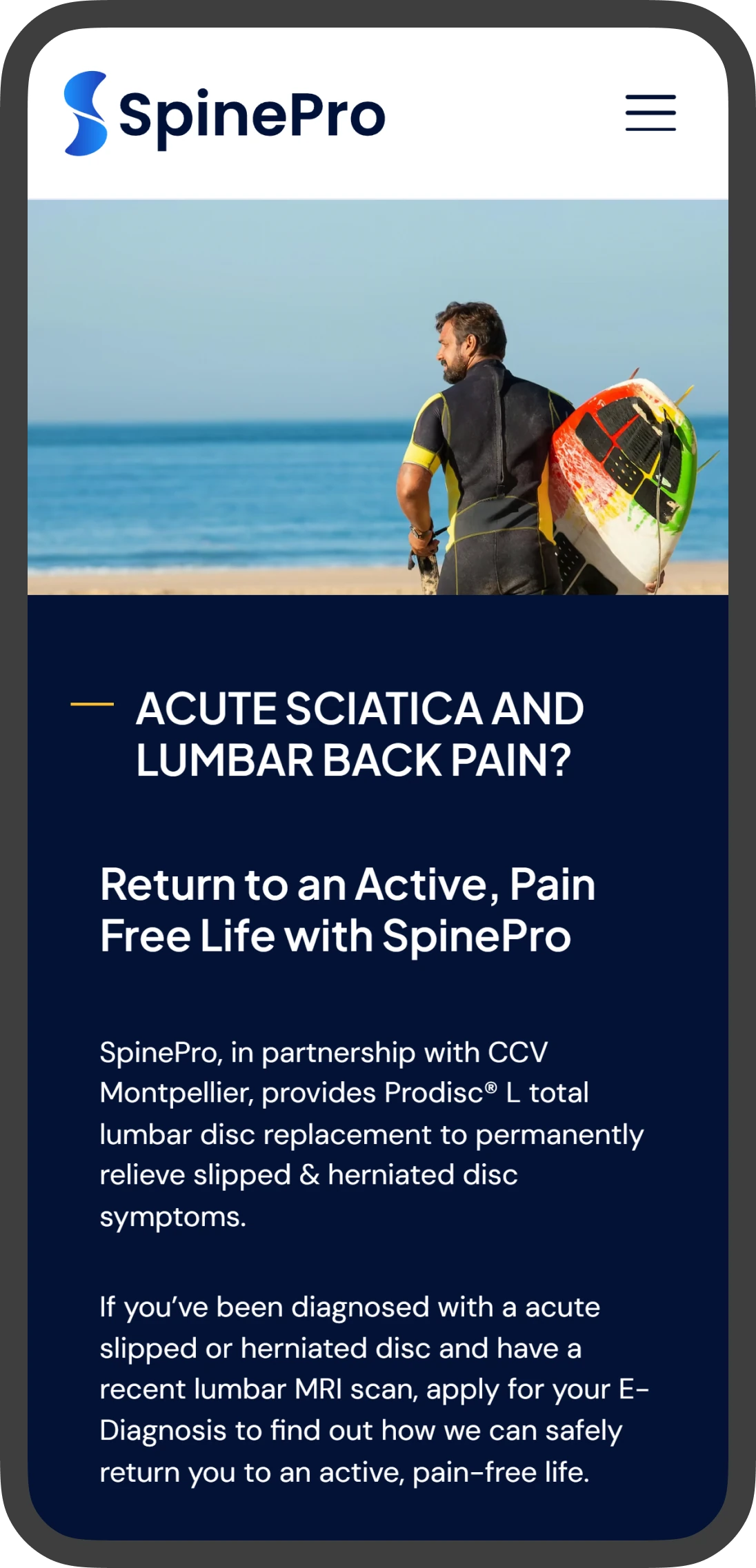 screenshot of new home page on mobile