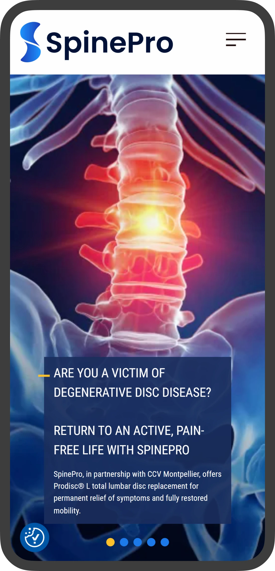 screenshot of old home page on mobile