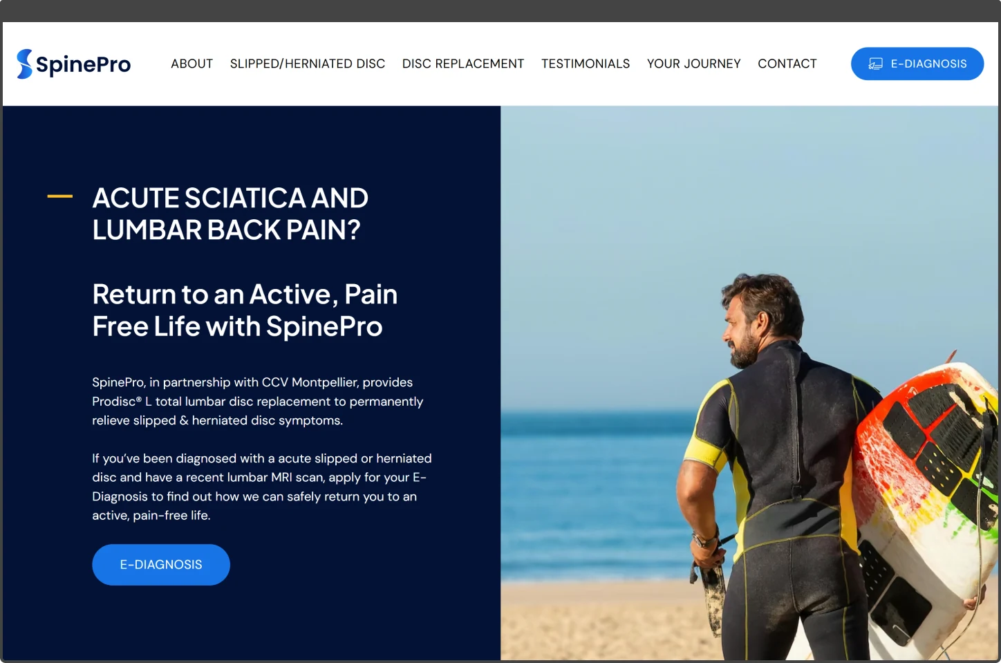 spinepro home page screenshot